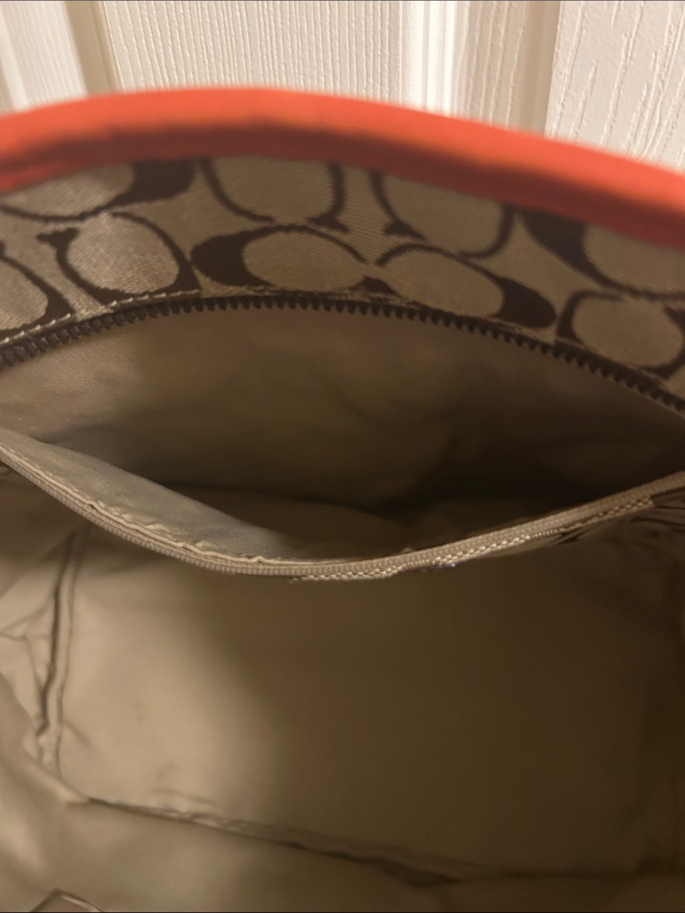Coach Beige/Brown Signature Tote with Orange Trim - Picture 12 of 13